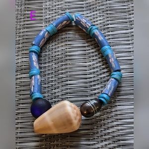 Handmade Cone Shell, Grey Pearl and Clay Bracelet